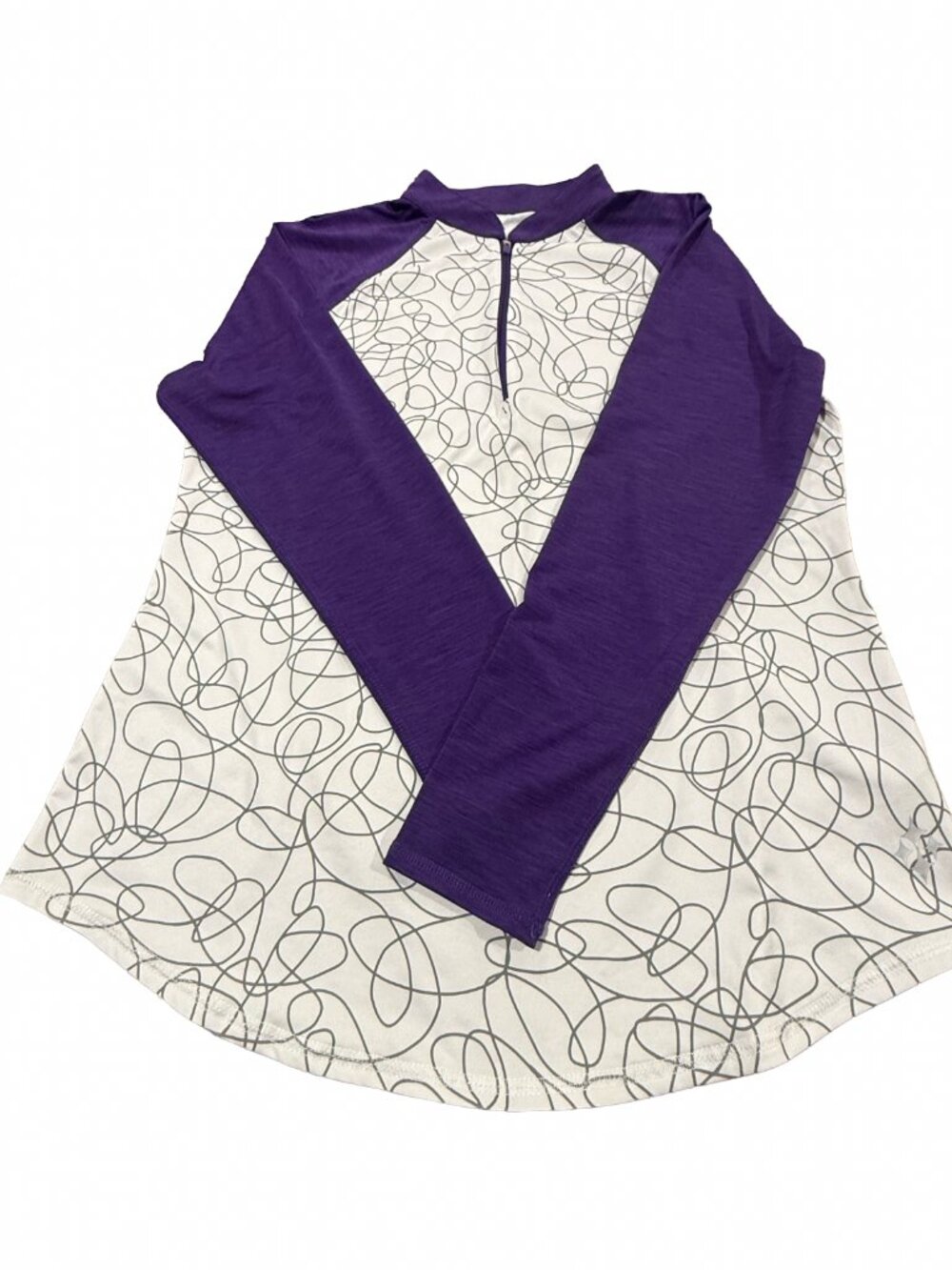 JOFIT Women Large UV Long Sleeve Golf Top Purple White Swirl Print Quarter Zip
